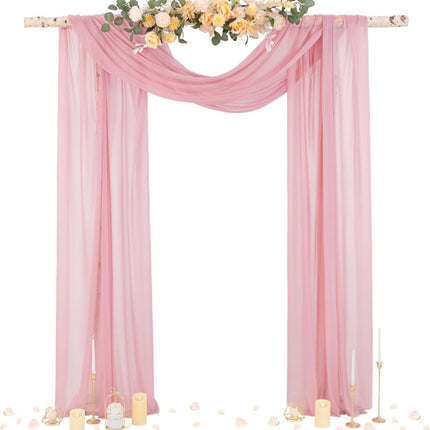 Wedding Arch Draping Fabric 29" x 20Ft 4 Panels Dusty Rose Sheer Outdoor Curtain Drapes Extra Long for Bridal Baby Shower Ceremony Birthday Party Decor.