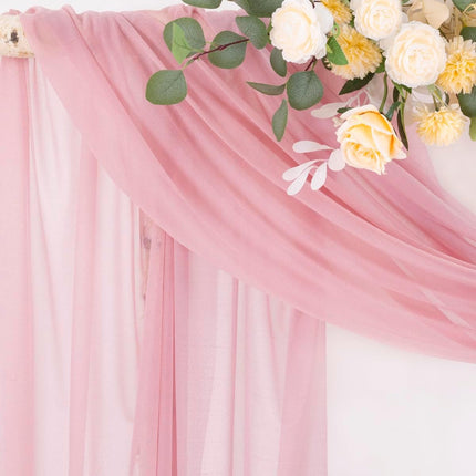 Wedding Arch Draping Fabric 29" x 20Ft 4 Panels Dusty Rose Sheer Outdoor Curtain Drapes Extra Long for Bridal Baby Shower Ceremony Birthday Party Decor.
