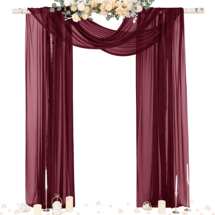 Burgundy Red Table Runner with Draping Fabric.