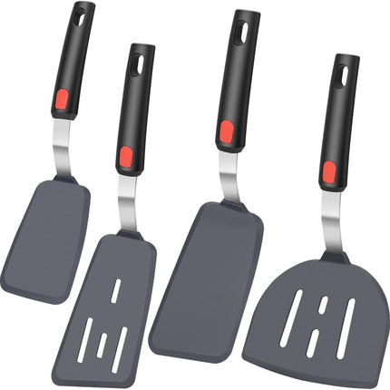 4Pcs Spatula Silicone Heat Resistant Flexible Rubber Silicone Spatulas for Nonstick Cookware, Burger Pancake Spatula Turner Large Spatulas Set for Cooking Kitchen Utensils Set Black.