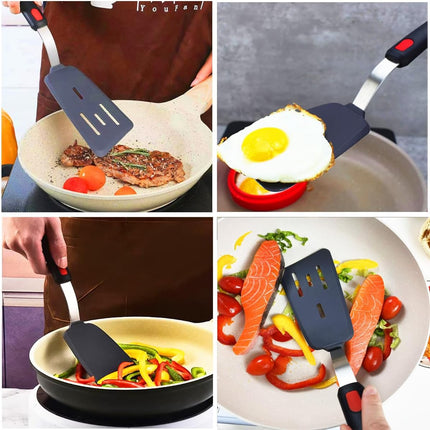4Pcs Spatula Silicone Heat Resistant Flexible Rubber Silicone Spatulas for Nonstick Cookware, Burger Pancake Spatula Turner Large Spatulas Set for Cooking Kitchen Utensils Set Black.