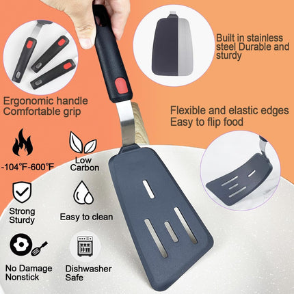 4Pcs Spatula Silicone Heat Resistant Flexible Rubber Silicone Spatulas for Nonstick Cookware, Burger Pancake Spatula Turner Large Spatulas Set for Cooking Kitchen Utensils Set Black.