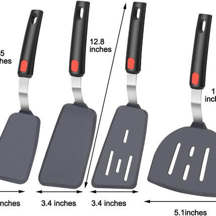 4Pcs Spatula Silicone Heat Resistant Flexible Rubber Silicone Spatulas for Nonstick Cookware, Burger Pancake Spatula Turner Large Spatulas Set for Cooking Kitchen Utensils Set Black.