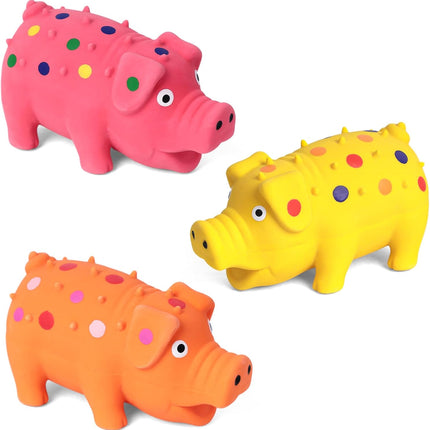 3PCS Squeaky Latex Grunting Pig Dog Toys, 4 Inch Prank Nosie Maker Puppy Chew Toys Rubber Squeeze Gift for Dogs.