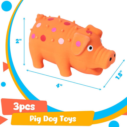 3PCS Squeaky Latex Grunting Pig Dog Toys, 4 Inch Prank Nosie Maker Puppy Chew Toys Rubber Squeeze Gift for Dogs.