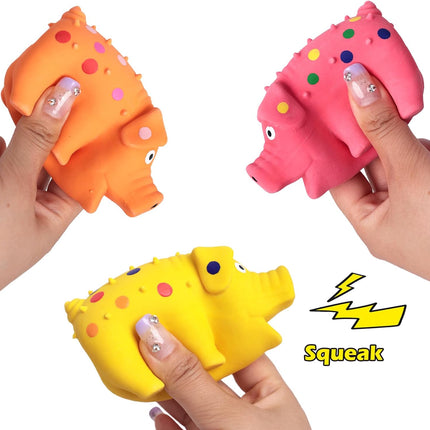 3PCS Squeaky Latex Grunting Pig Dog Toys, 4 Inch Prank Nosie Maker Puppy Chew Toys Rubber Squeeze Gift for Dogs.