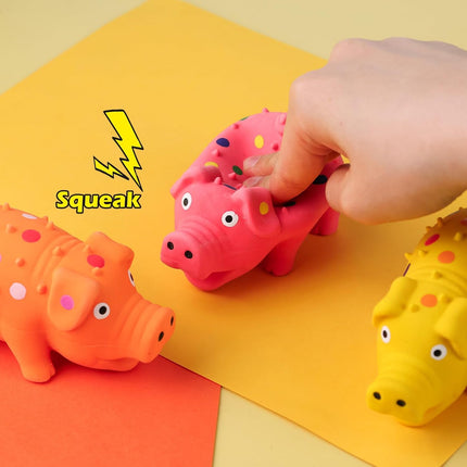 3PCS Squeaky Latex Grunting Pig Dog Toys, 4 Inch Prank Nosie Maker Puppy Chew Toys Rubber Squeeze Gift for Dogs.