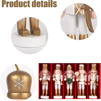 5PCS Nutcracker Christmas Decor, Wooden Nutcracker Hanging Ornaments Soldier for Christmas Tree Gift Shelves Table Decoration (5inch).