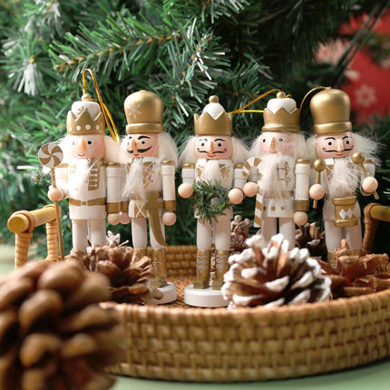 5PCS Nutcracker Christmas Decor, Wooden Nutcracker Hanging Ornaments Soldier for Christmas Tree Gift Shelves Table Decoration (5inch).