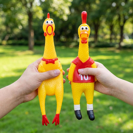 Screaming Chicken & Squeaky Chicken Dog Toy – Two Hilarious Prank Toys for Fun, Stress Relief & Play.
