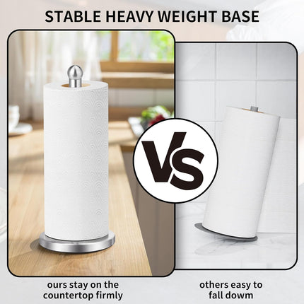 Paper Towel Holder Countertop, Paper Towel Holder with Solid Weighted Base, for Standard and Large Size Rolls (Silver).