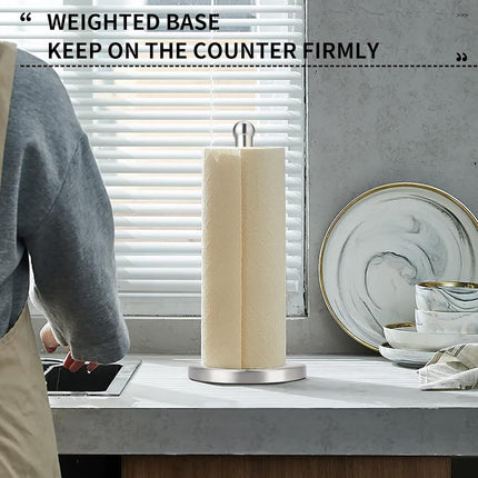 Paper Towel Holder Countertop, Paper Towel Holder with Solid Weighted Base, for Standard and Large Size Rolls (Silver).