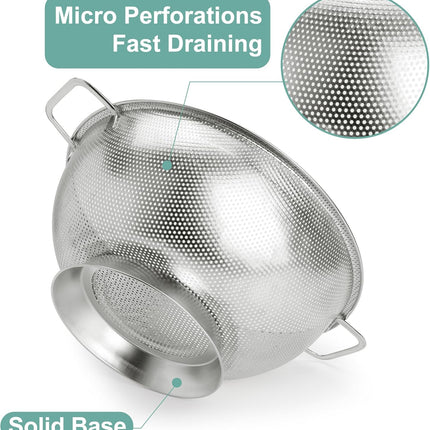 Colander Stainless Steel 3-Quart, Kitchen Strainer for Pasta, Fruits Vegetables, Dishwasher Safe.