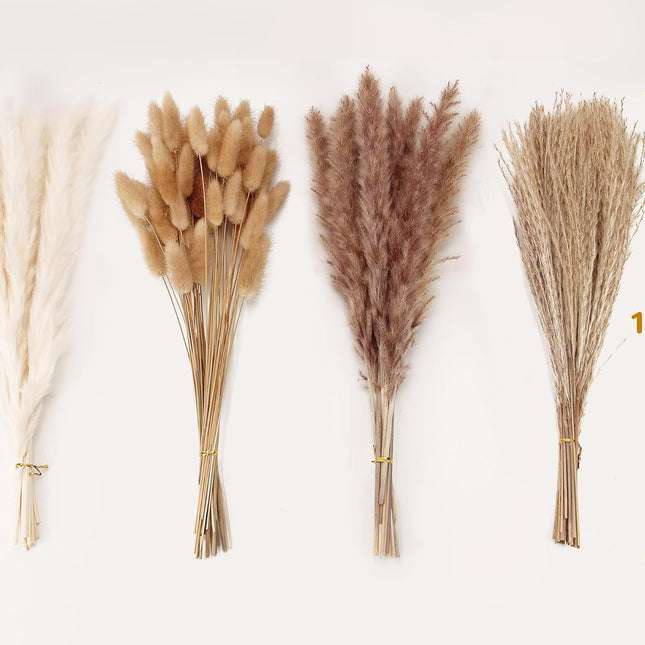 Artificial Pampas Grass Decor, 100 PCS Pampas Grass Contains Bunny Tails Dried Flowers, Reed Grass Bouquet for Wedding Boho Flowers Home Table Decor, Rustic Farmhouse Party (White and Brown).