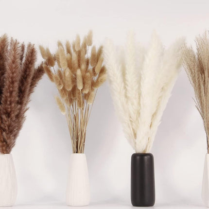 Artificial Pampas Grass Decor, 100 PCS Pampas Grass Contains Bunny Tails Dried Flowers, Reed Grass Bouquet for Wedding Boho Flowers Home Table Decor, Rustic Farmhouse Party (White and Brown).