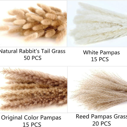 Artificial Pampas Grass Decor, 100 PCS Pampas Grass Contains Bunny Tails Dried Flowers, Reed Grass Bouquet for Wedding Boho Flowers Home Table Decor, Rustic Farmhouse Party (White and Brown).