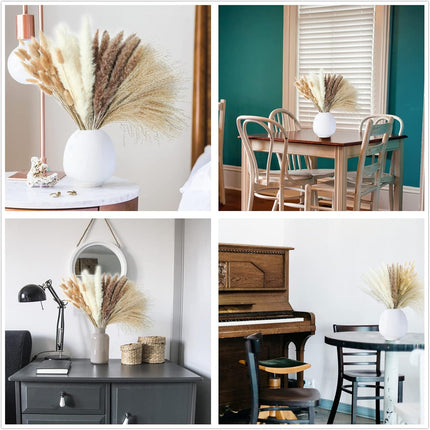 Artificial Pampas Grass Decor, 100 PCS Pampas Grass Contains Bunny Tails Dried Flowers, Reed Grass Bouquet for Wedding Boho Flowers Home Table Decor, Rustic Farmhouse Party (White and Brown).