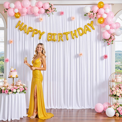 10x10 White Backdrop Curtain for Parties Wedding Wrinkle Free White Photo Curtains Backdrop Drapes Fabric Decoration for Baby Shower 5ft x 10ft,2 Panels.