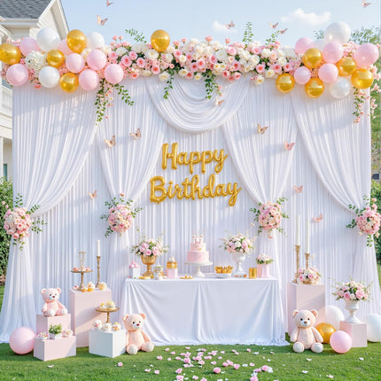 10x10 White Backdrop Curtain for Parties Wedding Wrinkle Free White Photo Curtains Backdrop Drapes Fabric Decoration for Baby Shower 5ft x 10ft,2 Panels.