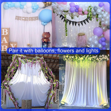 10x10 White Backdrop Curtain for Parties Wedding Wrinkle Free White Photo Curtains Backdrop Drapes Fabric Decoration for Baby Shower 5ft x 10ft,2 Panels.
