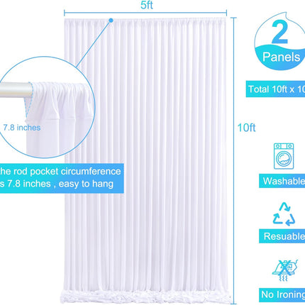 10x10 White Backdrop Curtain for Parties Wedding Wrinkle Free White Photo Curtains Backdrop Drapes Fabric Decoration for Baby Shower 5ft x 10ft,2 Panels.