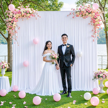 10x10 White Backdrop Curtain for Parties Wedding Wrinkle Free White Photo Curtains Backdrop Drapes Fabric Decoration for Baby Shower 5ft x 10ft,2 Panels.