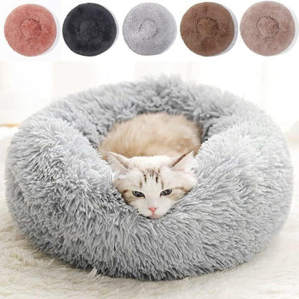 Cat Beds for Indoor Cats - Cat Bed Washable 20 inches, Dog Beds for Small Medium Dogs, Anti Anxiety Round Fluffy Plush Faux Fur Pet Bed, Thick Bottom (Medium, Light Grey).