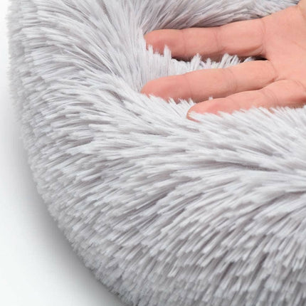 Cat Beds for Indoor Cats - Cat Bed Washable 20 inches, Dog Beds for Small Medium Dogs, Anti Anxiety Round Fluffy Plush Faux Fur Pet Bed, Thick Bottom (Medium, Light Grey).
