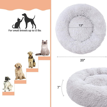 Cat Beds for Indoor Cats - Cat Bed Washable 20 inches, Dog Beds for Small Medium Dogs, Anti Anxiety Round Fluffy Plush Faux Fur Pet Bed, Thick Bottom (Medium, Light Grey).