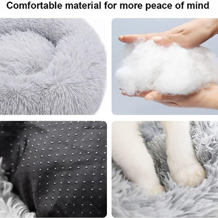Cat Beds for Indoor Cats - Cat Bed Washable 20 inches, Dog Beds for Small Medium Dogs, Anti Anxiety Round Fluffy Plush Faux Fur Pet Bed, Thick Bottom (Medium, Light Grey).