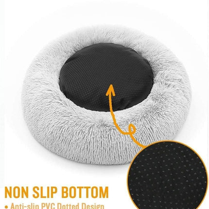 Cat Beds for Indoor Cats - Cat Bed Washable 20 inches, Dog Beds for Small Medium Dogs, Anti Anxiety Round Fluffy Plush Faux Fur Pet Bed, Thick Bottom (Medium, Light Grey).
