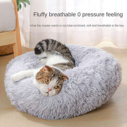 Cat Beds for Indoor Cats - Cat Bed Washable 20 inches, Dog Beds for Small Medium Dogs, Anti Anxiety Round Fluffy Plush Faux Fur Pet Bed, Thick Bottom (Medium, Light Grey).
