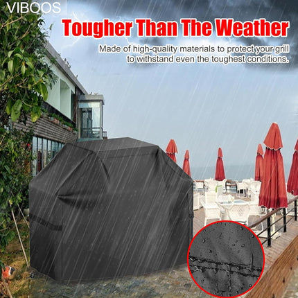 Grill Cover, 58 inch BBQ Gas Grill Cover for Outdoor Grill, Waterproof, Anti-UV, Rip-Proof, Fade Resistant Material, Barbecue Cover with Hook-and-Loop Straps & Adjustable Hem Drawstring, Black.