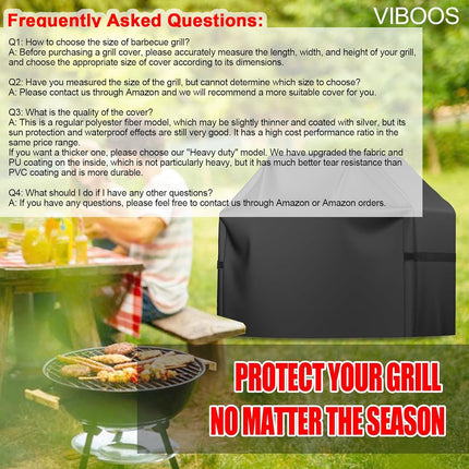 Grill Cover, 58 inch BBQ Gas Grill Cover for Outdoor Grill, Waterproof, Anti-UV, Rip-Proof, Fade Resistant Material, Barbecue Cover with Hook-and-Loop Straps & Adjustable Hem Drawstring, Black.