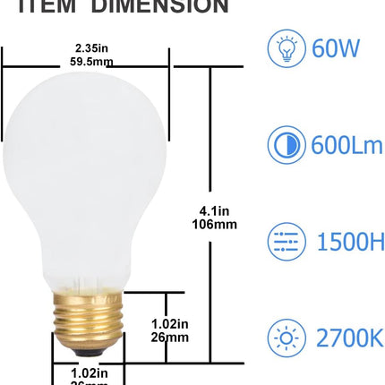 12 Pack 60 Watt A19 E26 Medium Base 130 Volt Incandescent Light Bulbs, Standard Household Bulbs for Ceiling Fan, Bedroom, Living Room.