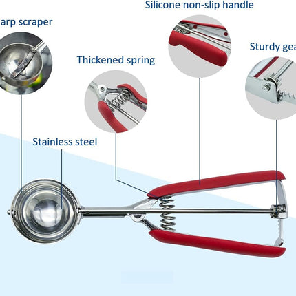 Cookie Scoop,Ice Cream Scoop,3PCS Stainless Steel 1/2 /3 Tablespoon Cookie Scoop,Red Rubber Grips Design,Durable and Effortless,for Ice Cream,Melon Baller and Baking(20#L/ 40#M/ 60#S)..