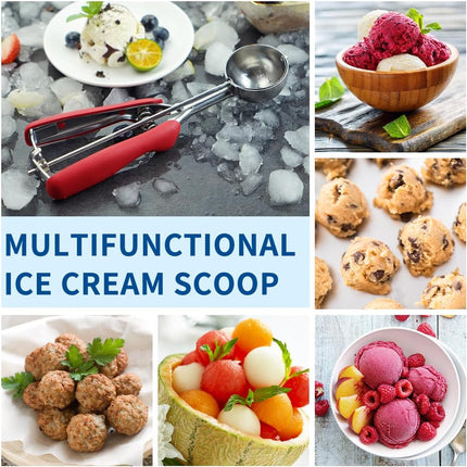 Cookie Scoop,Ice Cream Scoop,3PCS Stainless Steel 1/2 /3 Tablespoon Cookie Scoop,Red Rubber Grips Design,Durable and Effortless,for Ice Cream,Melon Baller and Baking(20#L/ 40#M/ 60#S)..