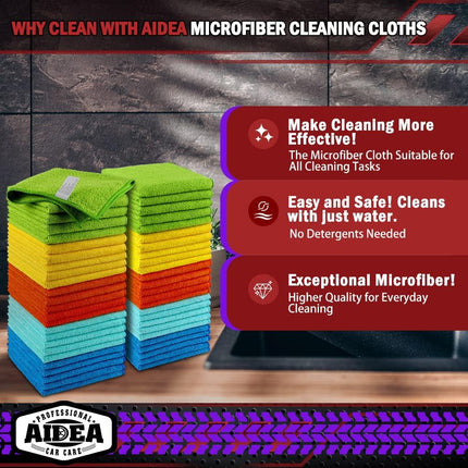 Microfiber Cleaning Cloths-50PK, Microfiber Towels for Cars, Premium All-Purpose Car Cloth, Dusting Cleaning Rags, Absorbent Towels for SUVs, House, Kitchen, Window, Gift-12×12".