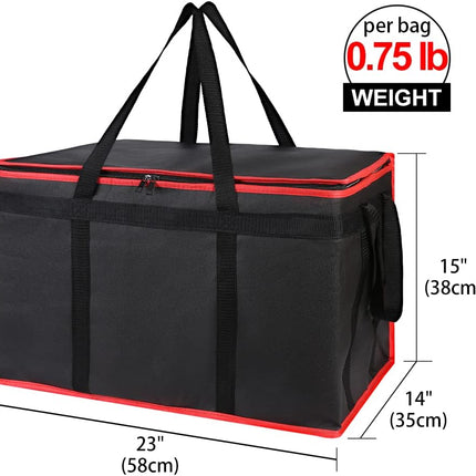 Insulated Food Delivery Bag - Hot & Cold Meal Carrier, Catering/Doordash Pizza Warmer, Grocery Tote, Cooler Bag for Parties (Black-Red, 1Pk), Ideal for Food Warming Transport.