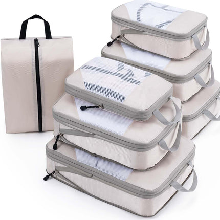 Compression Packing Cubes Travel Organizer 7 Set, Ripstop Mesh Travel Organizers for Luggage Multi-Functional Ultralight Expandable Packing Cubes for Carry-on Luggage, Travel, Backpack.