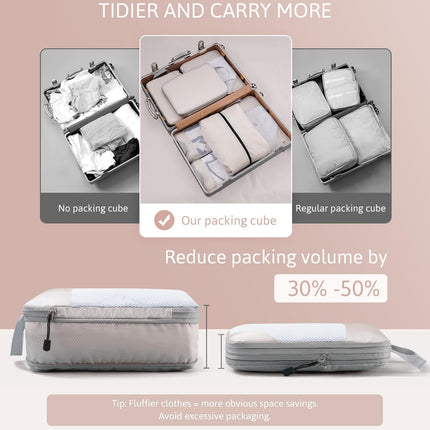Compression Packing Cubes Travel Organizer 7 Set, Ripstop Mesh Travel Organizers for Luggage Multi-Functional Ultralight Expandable Packing Cubes for Carry-on Luggage, Travel, Backpack.