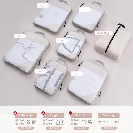 Compression Packing Cubes Travel Organizer 7 Set, Ripstop Mesh Travel Organizers for Luggage Multi-Functional Ultralight Expandable Packing Cubes for Carry-on Luggage, Travel, Backpack.