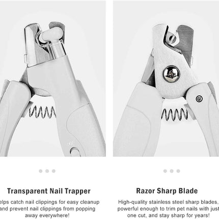 Pet Nail Clipper with LED Light for Dogs & Cats, Rechargeable Nails & Claws Trimmer, Professional Grooming Tool with Nail Trapper & Free Nail File, Quick-Sensor Razor Sharp Blades, White.