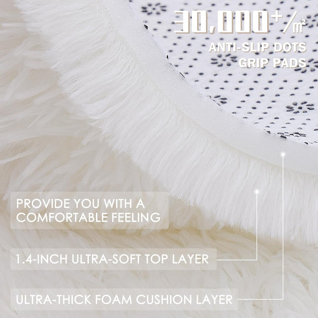 Cream White Round Rugs for Bedroom, 4 Ft Machine Washable Circle Area Rugs for Living Room, Non-Slip Fluffy Carpet for Teen Girls and Boys, Dorms, Nursery Rooms, Home Decor Aesthetic.