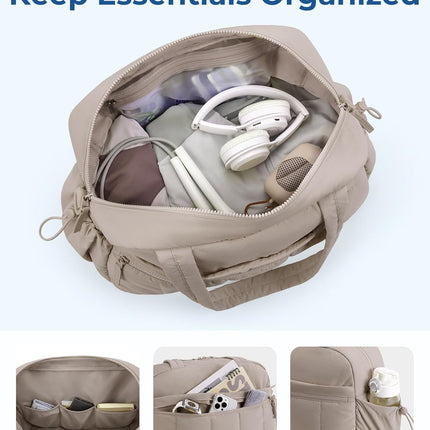 Gym Bag for Woman, 24L Carry on Travel Duffle Bag with Wet Pocket, Water Resistant Weekender Bags for Sports, Trips, Camel.
