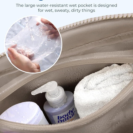 Gym Bag for Woman, 24L Carry on Travel Duffle Bag with Wet Pocket, Water Resistant Weekender Bags for Sports, Trips, Camel.