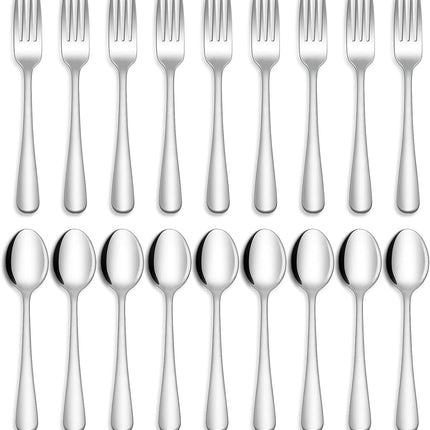 24-piece Forks and Spoons Silverware Set, Food Grade Stainless Steel Flatware Cutlery Set for Home, Kitchen and Restaurant, Mirror Polished, Dishwasher Safe.
