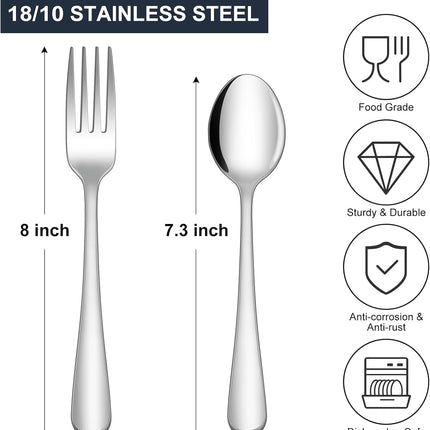 24-piece Forks and Spoons Silverware Set, Food Grade Stainless Steel Flatware Cutlery Set for Home, Kitchen and Restaurant, Mirror Polished, Dishwasher Safe.