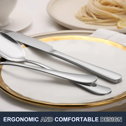 24-piece Forks and Spoons Silverware Set, Food Grade Stainless Steel Flatware Cutlery Set for Home, Kitchen and Restaurant, Mirror Polished, Dishwasher Safe.