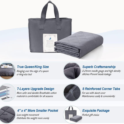 Weighted Blanket (15lbs, 60''x80''), Heavy Blanket Washable for Adult with Premium Glass Beads-Grey.